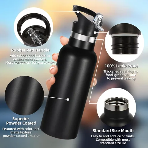 Miniatura 2 de Volhoply Botella de agua aislada para niños de 17 onzas, botellas de agua de acero inoxidable con tapa con pajilla, botella de agua de metal al