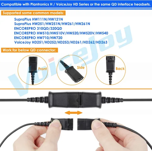 Miniatura 5 de Adaptador QD HIS Cable para auriculares Plantronics y VoiceJoy Adaptador QD para teléfonos Yealink y trabajable para Avaya IP 1608, 1616, 9601
