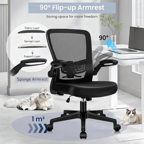 Miniatura 5 de KLASIKA Sillas de escritorio de oficina con ruedas, silla ergonómica de malla con soporte lumbar de altura ajustable, silla giratoria