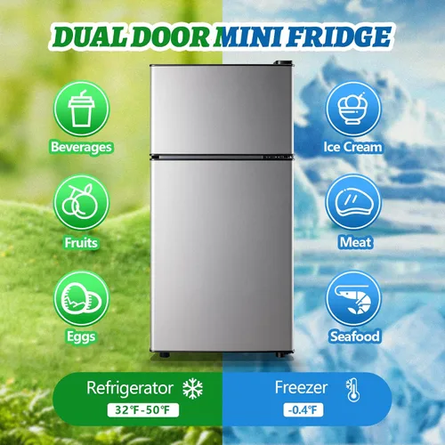 Miniatura 3 de DEMULLER - Refrigerador mini de 2.4 pies cúbicos con congelador superior, refrigerador compacto de doble puerta de tamaño para apartamento, Plateado
