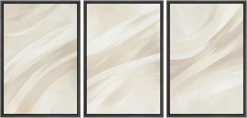 SIGNWIN Lienzo enmarcado para pared, arte con pinceladas de flujo neutro en tonos beige abstractos, ilustraciones, arte moderno, decorativo,