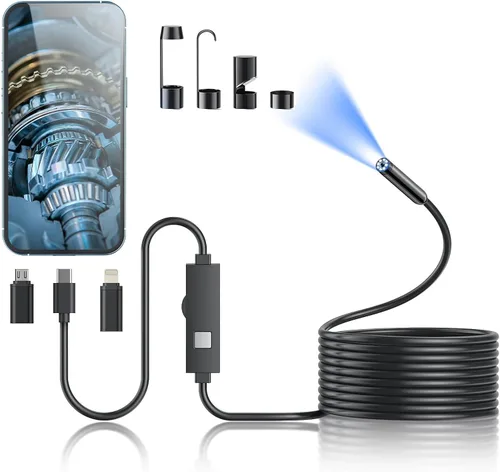 Miniatura 8 de Cámara endoscopio con luz, herramientas de boroscopio HD 1920P con 8 luces LED ajustables, endoscopio con cámara de serpiente semirrígida