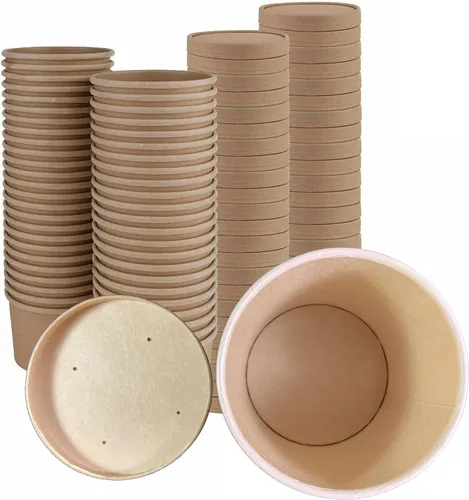 250 juegos de recipientes de papel kraft para alimentos con tapas ventiladas, cuencos de sopa calientes para llevar, vasos desechables para helado,
