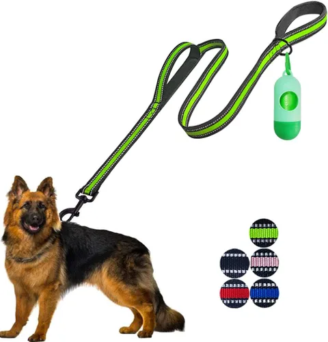 Miniatura 13 de JSXD Correa resistente de doble asa para perro, 5 pies, acolchada y reflectante, cuerda para perros pequeños a grandes (negro)