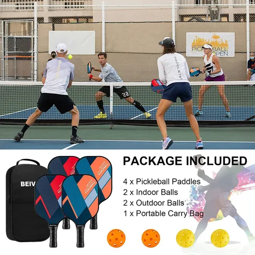 Miniatura 5 de USAPA - Palas de pickleball de fibra de vidrio USAPA, juego de 4, juego de pickleball con 4 raquetas de pickleball, incluye 4 bolas de pickleball
