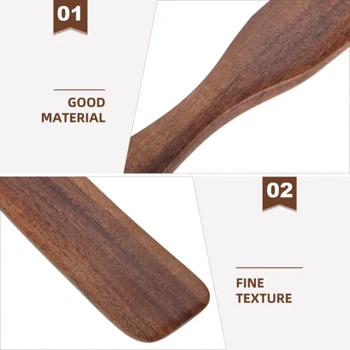 Miniatura 4 de Hemoton Espátula de mango largo de 11.02 pulgadas, utensilio de cocina de madera antiadherente, resistente al calor, herramienta para agitar