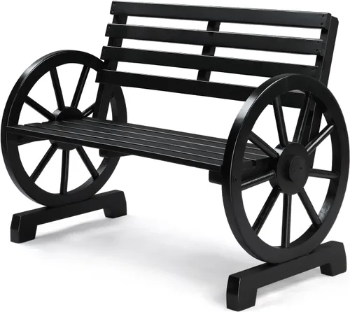 VINGLI Banco de Rueda de Madera Rústica de 41 pulgadas, Banco para Exteriores, Banco de Patio para 2 Personas con Asiento de Listones tipo Vagón,