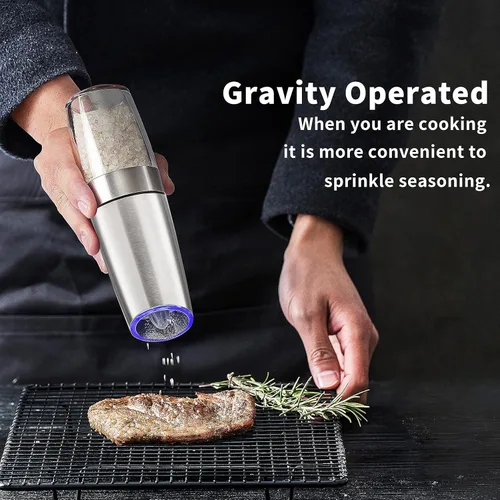Miniatura 2 de Gravity - Molinillo eléctrico de sal y pimienta, juego de 2, molinillo de pimienta automático alimentado por batería, operación con una sola mano
