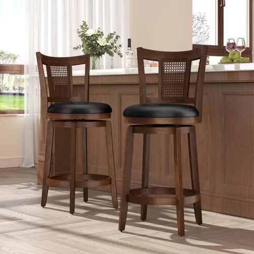 Miniatura 14 de ALPHA HOME Taburetes de bar giratorios con respaldo, 26 pulgadas, juego de 2, taburetes de bar de madera, sillas de bar de 360 grados con patas