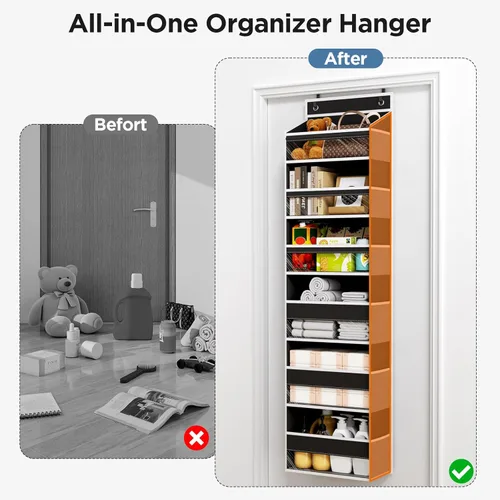 Miniatura 8 de Mefirt Organizador para colgar sobre la puerta, 6 estantes para colgar en la puerta con 6 bolsillos de gran capacidad, estantes colgantes para Negro