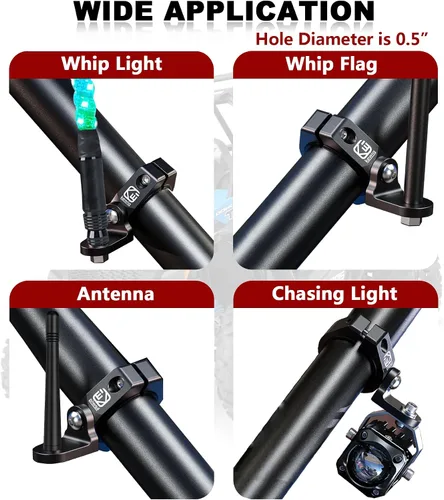 Miniatura 6 de VAZESWIN Soporte de luz de látigo UTV, soporte de bandera de látigo UTV de aleación de aluminio macizo, soporte de montaje de barra de luz LED