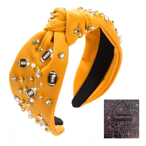 Miniatura 12 de Diadema de moda de fútbol para mujer con perlas de fantasía en negro, rojo, naranja y azul con nudo para niñas, diadema ancha y bonita para el Día