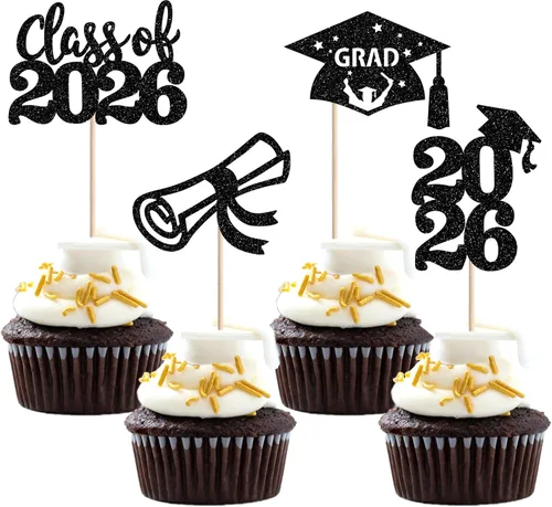 Miniatura 8 de 24 piezas de decoración de cupcakes de graduación para fiesta 2026, selecciones de cupcakes de noche de graduación 2026, decoraciones para pasteles