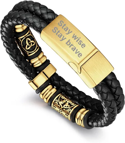 Miniatura 14 de Bandmax Pulseras de Puño de Cuerda de Cera Doble Negra para Hombres Impermeables de Acero Inoxidable Estilo Nórdico Nudo Celta Cuentas Pulsera