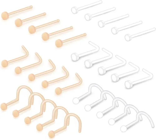 Miniatura 13 de QWALIT - Pendientes de nariz transparentes en forma de L, retenedor de piercing flexible, hueso nasal, color de piel, retenedor de piercing