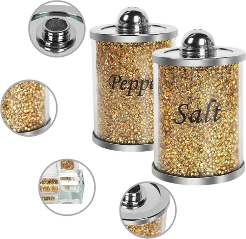 Miniatura 4 de Juego de saleros y pimenteros de cristal con bandeja, decoración de casa de diamantes triturados de cristal brillante para cocina, tarro de sal