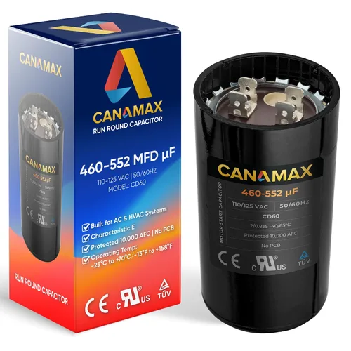 Miniatura 26 de 108-130 uf 108/130 MFD 110-125 VCA Voltios CD60 Condensador de arranque de motor redondo 50/60 Hz AC Eléctrico - Compatible con condensadores