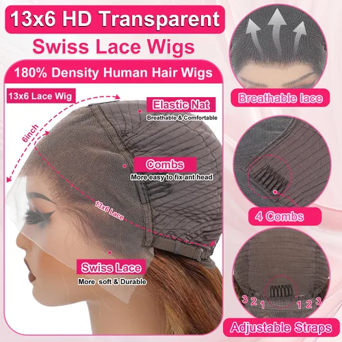 Miniatura 2 de ALSZIQIHR Peluca de cabello humano con encaje frontal HD de 13 x 6 pulgadas, reflejos 4/27, rubio miel, ondulado, prearrancado, sin pegamento