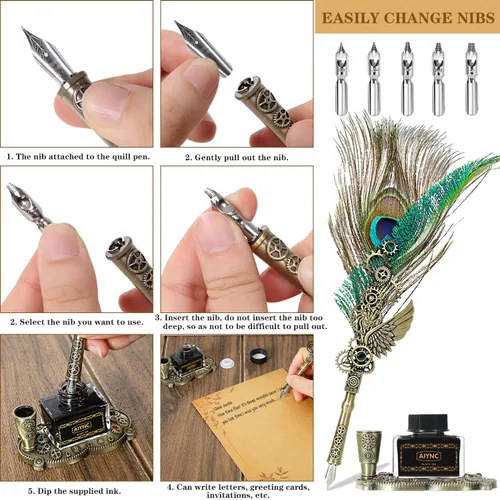 Miniatura 3 de Juego de Pluma Estilográfica y Tinta, Con Kit de Sello de Cera y Cuaderno, Juego de Caligrafía para Amantes de la Escritura, Regalos para el Día