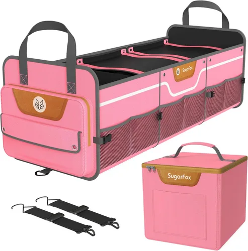 Miniatura 12 de SugarFox Organizador de maletero para coche todoterreno, organizador de cajuela impermeable resistente, organizador de coche plegable y colapsable