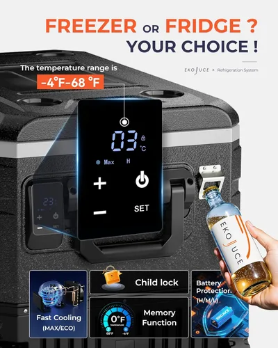 Miniatura 4 de EKOJUCE - Refrigerador de 12 V, enfriador eléctrico de 80 litros, 12 V/24 V CC 100~240 V CA, enfriador de 12 V -4 ℉~68 ℉, congelador portátil