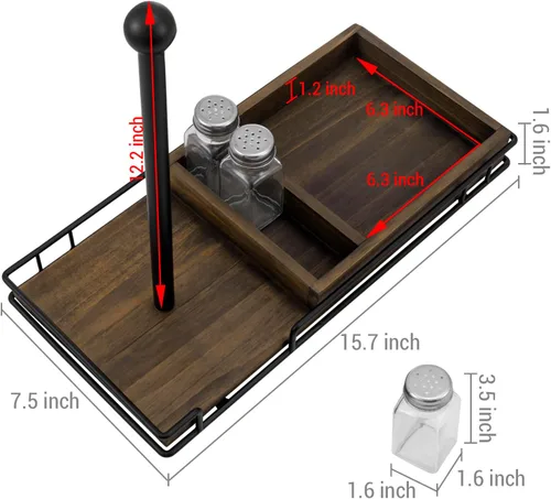 Miniatura 5 de MyGift Soporte para toallas de papel con servilletero y 3 mezcladores de especias, dispensador de rollos de papel de metal negro mate rústico