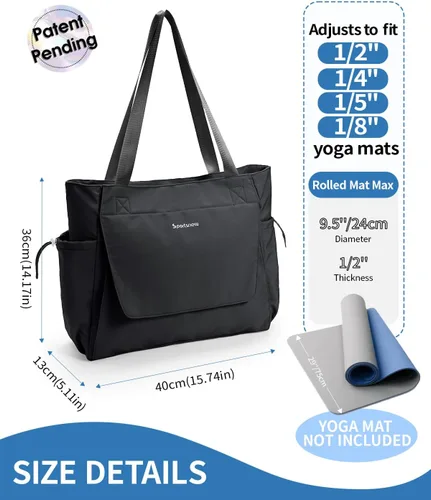 Miniatura 7 de sportsnew Bolsa para esterilla de yoga, bolsas de gimnasio para mujeres y hombres con bolsillo impermeable y gancho y bucle, almacenamiento de Negro