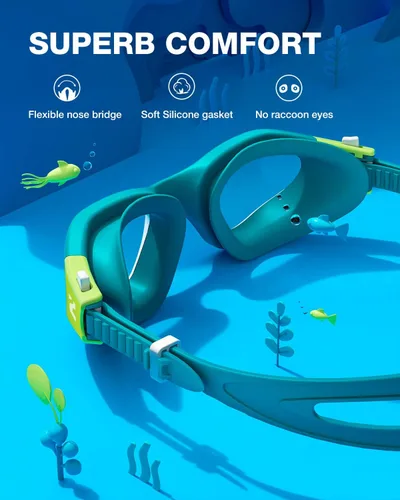 Miniatura 4 de ZIONOR Gafas de Natación para Niños, G1MINI SE Gafas de Natación Antivaho para Niño Niña 6-14 A5 (Lente transparente - verde verde)