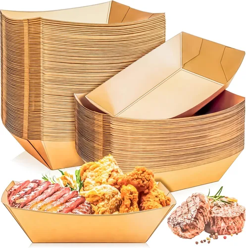 Miniatura 11 de Paquete de 80 bandejas de papel desechables de 2 libras para botes de papel, bandeja de servir comida kraft, platos para aperitivos, palomitas