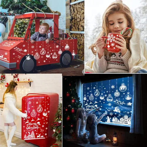 Miniatura 4 de Enwokran Calcomanías blancas para ventana de Navidad, 10 hojas, 245 unidades, calcomanías reutilizables de doble cara impresas autoadhesivas