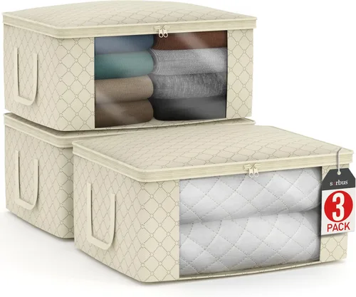Miniatura 15 de Sorbus Bolsas de Almacenamiento de Ropa Medianas – Contenedores de Almacenamiento de Mantas Plegables para Organizar Dormitorio, Armario, Ropa, Beige