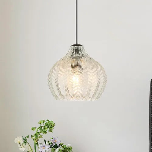 Miniatura 10 de VILUXY Lámpara Colgante de Vidrio Vintage, Iluminación Colgante Individual, Negro con Pantalla de Vidrio Transparente Clásico para Casa de Campo