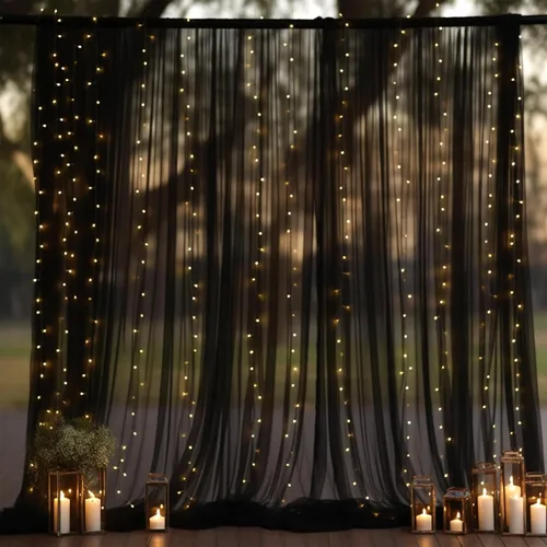 Miniatura 35 de Cortina de telón de fondo de tul azul bebé de 10 x 8 pies con cadena de luces para fiestas, cortinas de fondo transparentes para bodas, baby shower