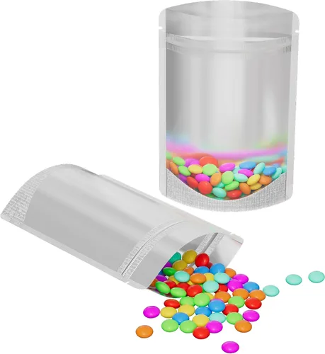Miniatura 16 de 100 bolsas de sellado con cremallera resellables de papel metálico de color transparente esmerilado para ventana (negro, soporte 2 onzas)