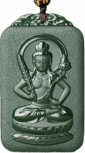 Miniatura 7 de China Natural Hetian Green Jade Nefrita tallado Zodiaco Protector Deidad Colgante Amuleto