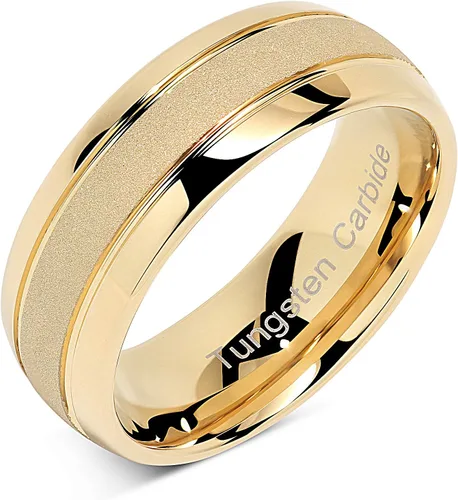 100S Jewelry - Anillos de tungsteno grabados personalizados para hombres y mujeres, anillo de boda de oro con acabado pulido, borde de cúpula,