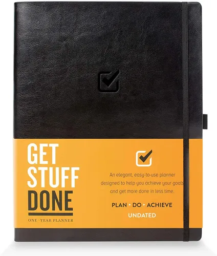 Get Stuff Done Agenda para la productividad – Planificador diario sin fecha de 1 año, 8.5 x 11 – Organizador resistente e inteligente para el