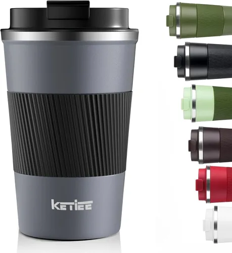 Miniatura 23 de KETIEE Taza de café de 12 oz: Taza de café con aislamiento al vacío y tapa a prueba de fugas, taza de viaje de acero inoxidable con doble pared
