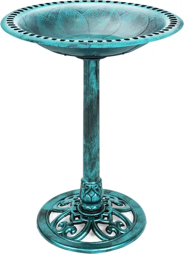 Best Choice Products Baño de pájaros con pedestal de 28 pulgadas, decoración vintage de resina para exteriores con detalles de flor de lis, color