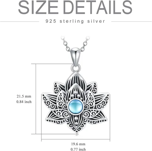 Miniatura 4 de YAFEINI Buddha Lotus Necklace Sterling Silver Moonstone Lotus Flower Pendant Yoga Spiritual Jewelry Gifts for Women