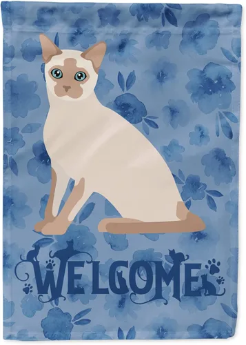 Miniatura 143 de Caroline's Treasures CK5047CHF Ojos Azules - Bandera de bienvenida con diseño de gato para casa de porche, grande, para colgar en la pared