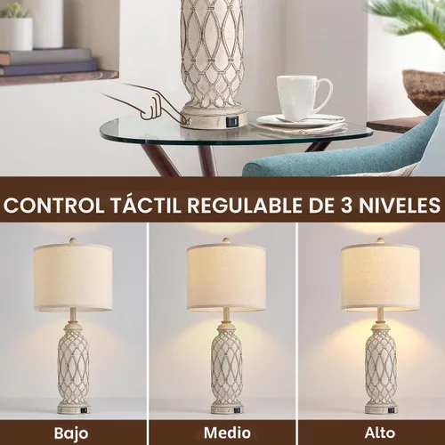 Miniatura 3 de Lámparas de Mesa de Estilo Granja para Dormitorio, Juego de 2, Lámpara de Noche Rústica de 28 pulgadas con Puertos USB, Lámpara de Mesa de Noche