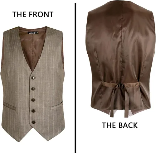 Miniatura 4 de Alizeal Chaleco de traje de negocios a rayas para hombre, vestido formal, chaleco de esmoquin