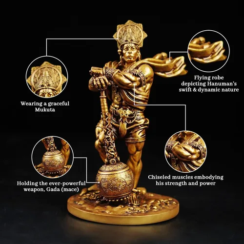 Miniatura 4 de Artarium Gran estatua de Hanuman Bahubali de 7.5 pulgadas, ídolo de Lord Hanuman, Bajrang Bali Murti, polvo de mármol y resina hindú figura de Dios