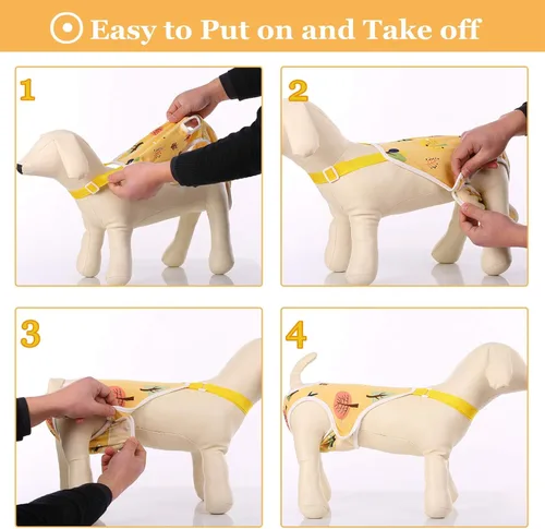 Miniatura 4 de QBLEEV Pañales para perras, bragas sanitarias lavables con tirantes ajustables, pañales reutilizables para cachorros, lindas bragas de período