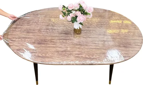 Miniatura 8 de LIBERECOO Mantel de vinilo transparente pequeño redondo ajustado para mesas de 22-26" de diámetro - Cubierta de mesa resistente elastizada