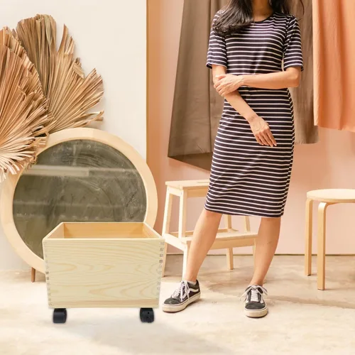 Miniatura 3 de Cabilock Caja de almacenamiento de madera con tapa y ruedas, organizador portátil de artículos diversos, contenedor de almacenamiento para el hogar