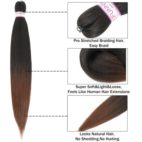 Miniatura 4 de BEFUNNY Cabello para Trenzar, Cabello para Trenzar Pre-Estirado, 24 Pulgadas 8 Paquetes Cabello Preestirado Ombré para Trenzas de Caja de Crochet