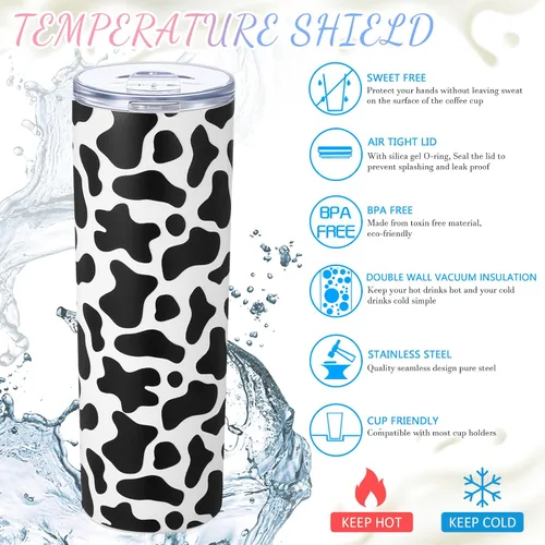 Miniatura 7 de Potchen 2 calcetines con estampado de vaca, calcetines de animales lindos para mujer, vaso de agua de acero inoxidable delgado de 20 onzas