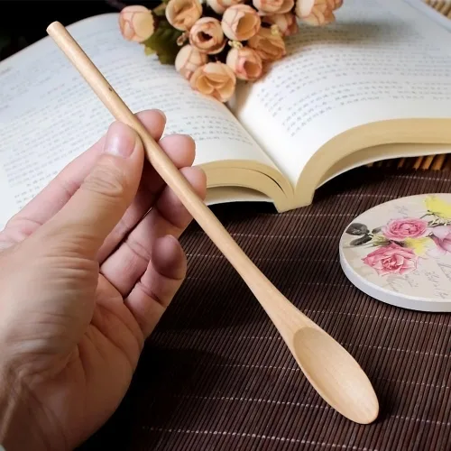 Miniatura 2 de Meiyahome - Cuchara helada de 8.3 in, cuchara ovalada de madera de 8 pulgadas, cuchara elíptica, cuchara agitadora de madera maciza, mango redondo